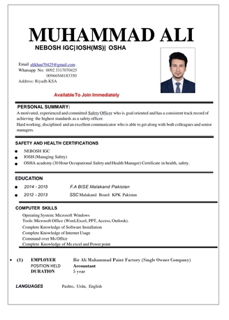 Al Shifa, Job Seekers, Safety Officer