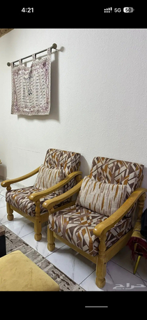 Dammam, Furniture, SAR 800,  5- Piece Wooden Sofa Set For Sale (1large 4singles) -Dammam
