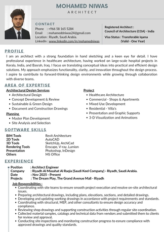 Khobar, Job Seekers, Architect/Interior Designer/Healthcare Architect