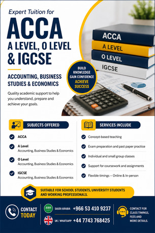 Manama, Lessons Offered, ACCA, A Level, O Level & IGCSE Tuition &ndash; Accounting, Business Studies, Economics