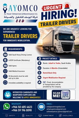 Jubail, Jobs, Trailer Truck Drivers