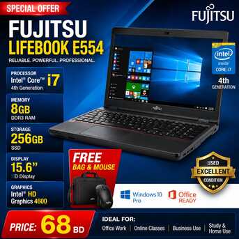 Manama, Computers, BHD 68,  FUJITSU Core I7 Laptop 8GB RAM 256GB SSD 15.6" Display Intel HD Graphics  Call / 39548774