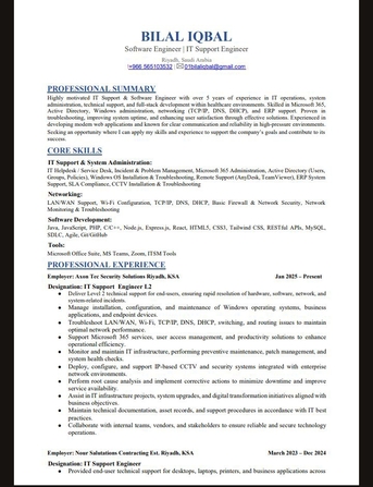 Riyadh, Job Seekers, Experienced IT Support Engineer Available For Immediate Joining | Riyadh