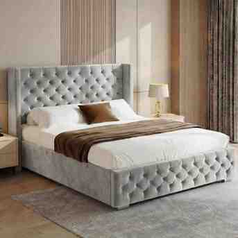London, Furniture, GBP 299,  Cross-Pattern Velvet Ottoman Bed With Winged Headboard