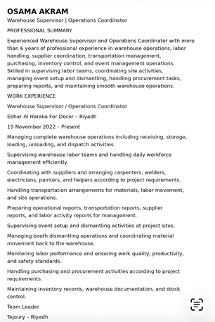 Riyadh, Job Seekers, Purchaser / Warehouse Supervisor Seeking Job