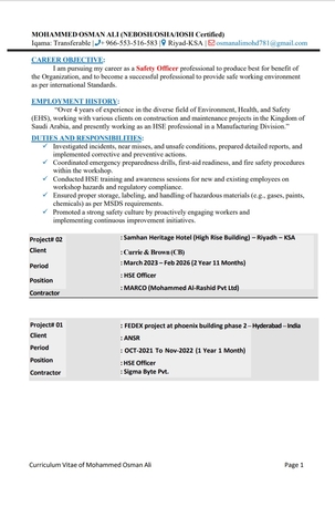 Riyadh, Job Seekers, HSE Officer Available For Immediate Joining