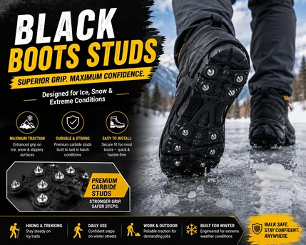 New York, Business, Black Boots Studs For Ice & Snow Traction
