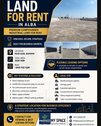 Manama, Industrial Land, BHD 1,  2600 Sq. Meter,  LAND FOR RENT NEAR ALBA