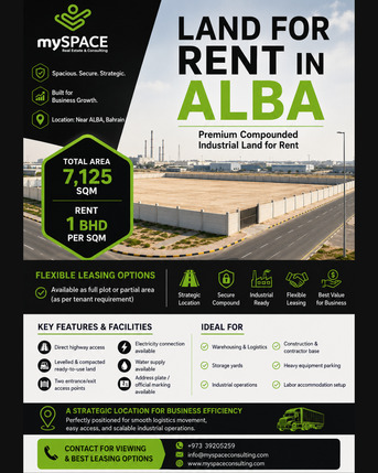Manama, Industrial Land, BHD 1,  7125 Sq. Meter,  LAND FOR RENT NEAR ALBA