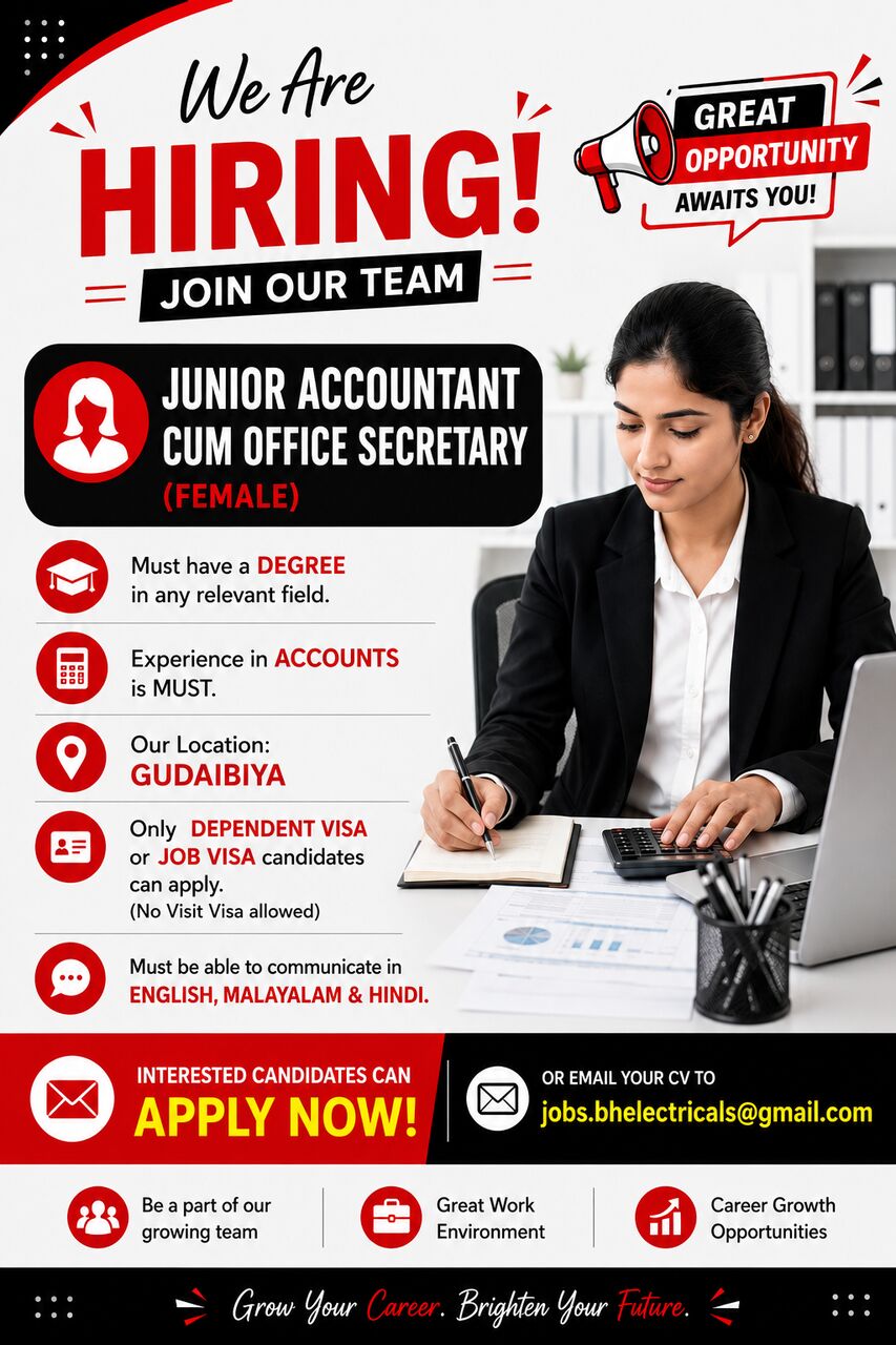 Manama, Jobs, Accounts Assistant Cum Office Secretary-Ladies Only