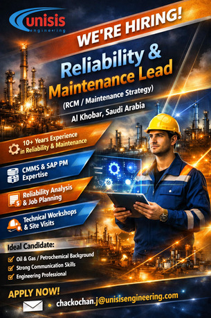 Khobar, Jobs, Reliability & Maintenance Lead (RCM / Maintenance Strategy) - O&G Saudi Arabia (Al Khobar)