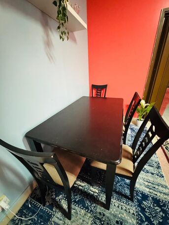 Al Maathar, Furniture, SAR 200,  Solid Wood Dining Table + 4 Chairs (Dark Brown) &ndash; 200 SAR