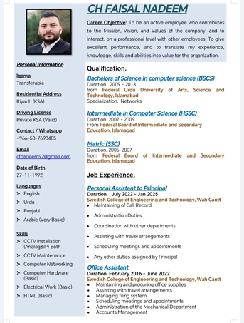 Riyadh, Job Seekers, Office Work, CCTV Installation, Networks, Computer Operator