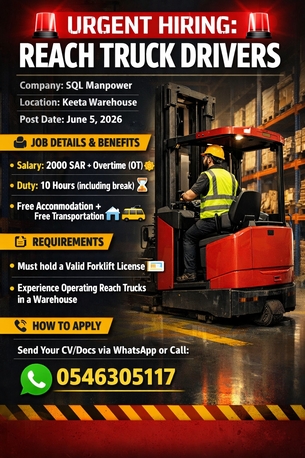 Riyadh, Jobs, Reach Truck Driver