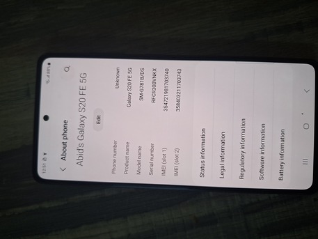 Riyadh, Mobile Phones, SAR 750,  Samsung S20 FE 5G, 6.7" 128GB 08 GB Ram.