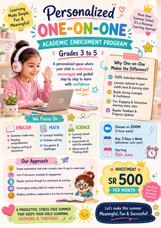 Riyadh, Lessons Offered, Summer Academics Program Online For Grade 3 To Grade 5