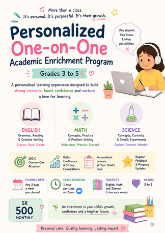 Riyadh, Lessons Offered, Summer Academics Program Online For Grade 3 To Grade 5