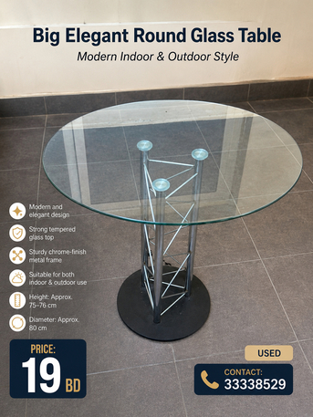 Hidd, Furniture, BHD 19,  Big Elegant Round Glass Table ✨