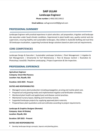 Riyadh, Job Seekers, Landscape Engineer