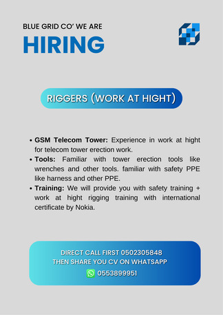 Riyadh, Jobs, Riggers (work At Hight) Required