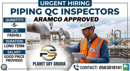 Jubail, Jobs, URGENTLY REQUIRED PIPING QC INSPECTOR ARAMCO APPROVED