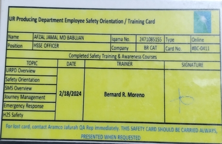Jubail, Job Seekers, Safety Officer/wpi/wpr/wpc