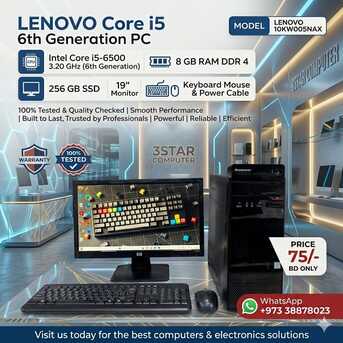 Manama, Tablet Computers, BHD 75,  Lenovo Core I5 6th Gen 3.2Ghz 8GB RAM 256GB SSD 19" Monitor Computer Set Ready To Use