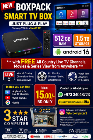 Manama, Computers, BHD 15,  NEW Boxpack Smart TV Box FREE LIVE TV Channels, Movies & Series (Just Plug & Play)