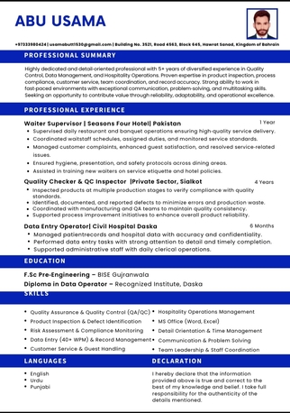 Manama, Job Seekers, Waiter Supervisor/Head Waiter
