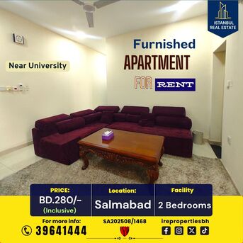 Salmabad, Apartments, Flats, Houses & Villas, BHD 280/month,  Furnished,  115 Sq. Meter,  Furnished 2 BHK Apartment &ndash; Salmabad BD.280/- Inclusive