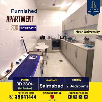 Salmabad, Apartments, Flats, Houses & Villas, BHD 280/month,  Furnished,  115 Sq. Meter,  Furnished 2 BHK Apartment &ndash; Salmabad BD.280/- Inclusive