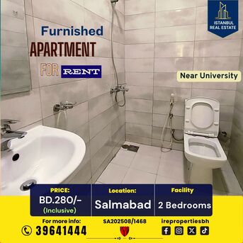 Salmabad, Apartments, Flats, Houses & Villas, BHD 280/month,  Furnished,  115 Sq. Meter,  Furnished 2 BHK Apartment &ndash; Salmabad BD.280/- Inclusive