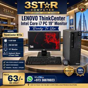 Manama, Tablet Computers, BHD 63,  Lenovo Core I7 PC 8GB RAM 256GB SSD 19" Monitor OS Pro & Office Ready To Use