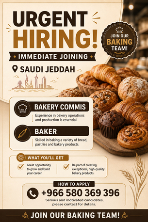 Jeddah, Jobs, Bakery Chef