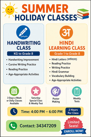 Manama, Lessons Offered, Hindi Learning Class & Hand Writing Class ( KG- Grade8)