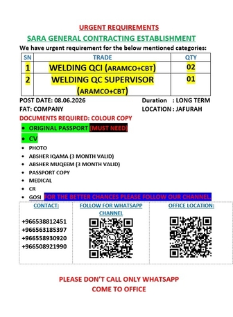 Jubail, Jobs, WELDING QC INSPECTOR & SUPERVISOR