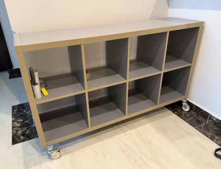 Olaya, Furniture, SAR 270,  IKEA Kallax Mobile Shelving Unit / Room Divider On Wheels (Grey)