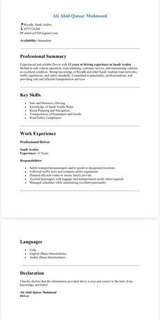 Riyadh, Job Seekers, Driver, House Driver