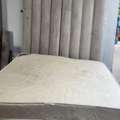 BHD 60,  Bed With Wall Attached Headboard And Storage Ottoman