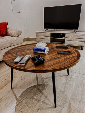 Riyadh, Furniture, SAR 1200,  Modern Walnut Coffee Table Set (Coffee Table + 4 Side Table) &ndash; Like New
