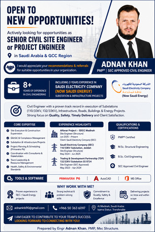 Riyadh, Job Seekers, Looking For Job As Civil Engineer | Senior Civil Site Engineer | Project Engineer