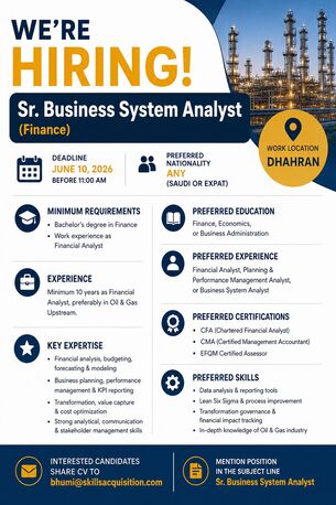Riyadh, Jobs, Sr. Business System Analyst (Finance)
