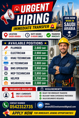 Riyadh, Jobs, URGENT HIRING &ndash; IMMEDIATE TRANSFER TODAY JOB OFFER LETTER ISSUE