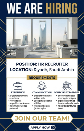 Riyadh, Jobs, Hiring HR Recruiter (Manpower Specialists)