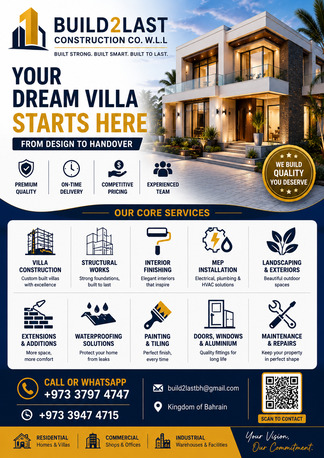 Manama, Construction, BUILD2LAST Construction , We Provide Complete Construction, Renovation, Maintenance