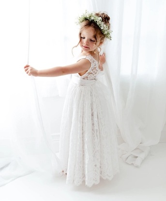 New York, Clothing & Accessories, USD 90,  Bohemian Lace Flower Girl Dress, Rustic Boho Wedding Dress For Girls, Ivory Lace Dress