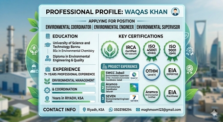 Riyadh, Job Seekers, Environmental Engineer/Coordinator