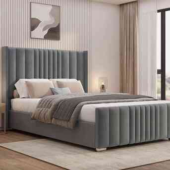London, Furniture, GBP 262,  Winged Velvet Ottoman Bed With 140cm Lined Headboard