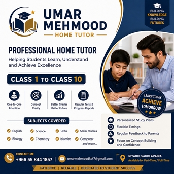 Riyadh, Lessons Offered, Experienced Home Tutor For Primary & Secondary Students