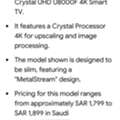 SAR 1500,  Samsung 65 Inch Crystal UHD Is For Sale